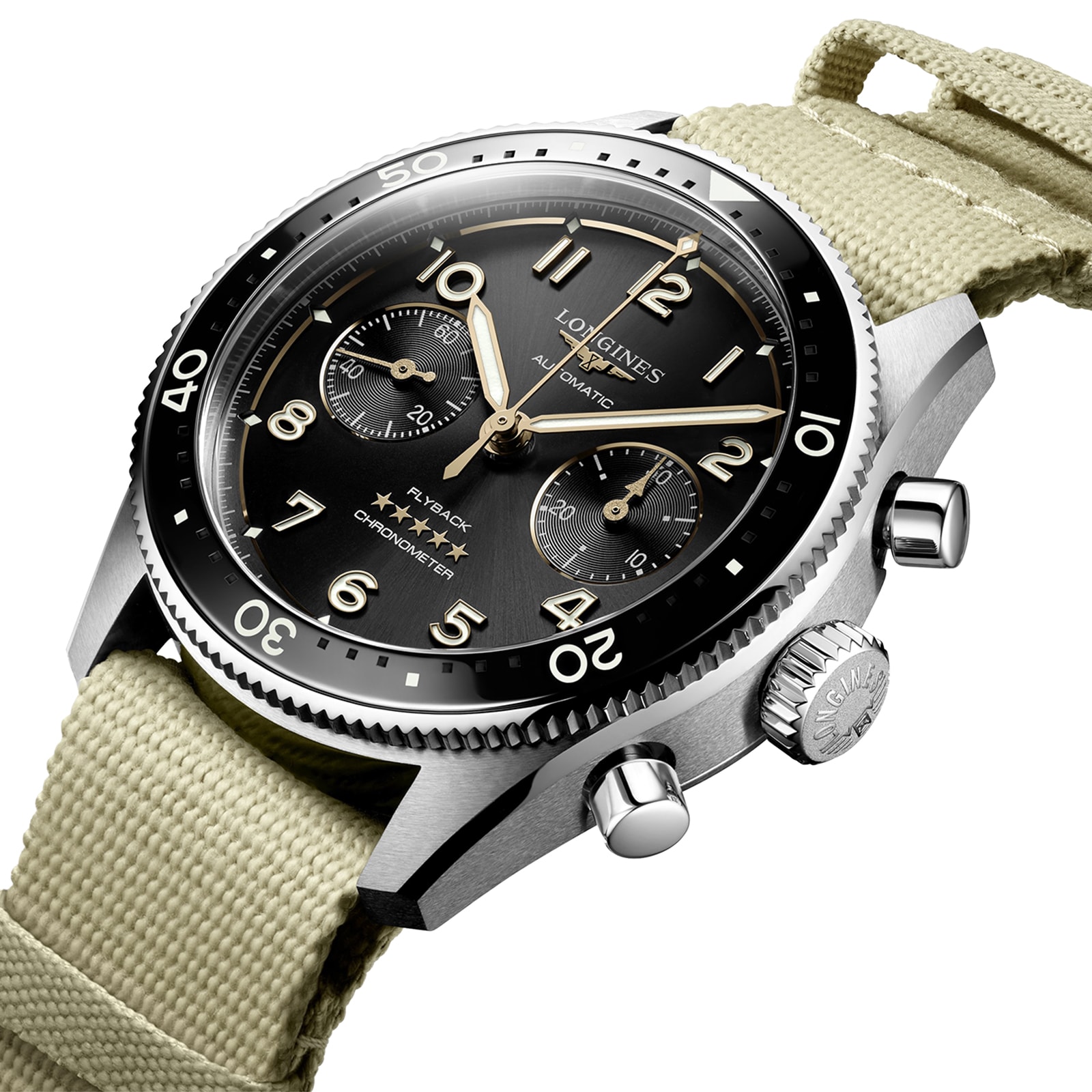 Longines Spirit Flyback 42mm Acier Beige Bracelet NATO Noir Cadran Sunray L38214539 – Image 3