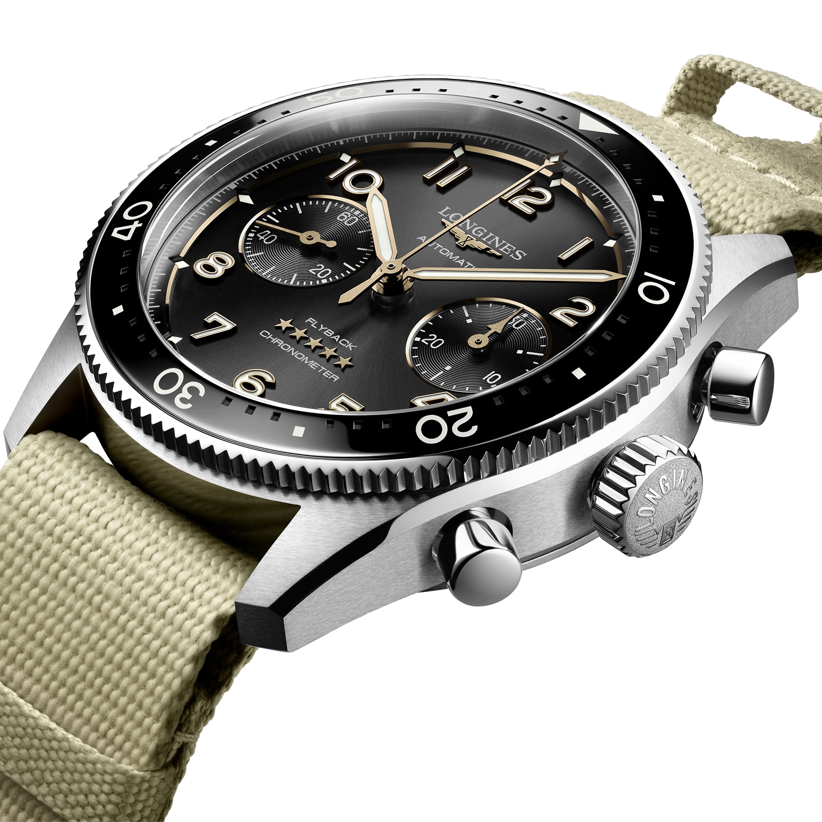 Longines Spirit Flyback 42mm Acier Beige Bracelet NATO Noir Cadran Sunray L38214539 – Image 4
