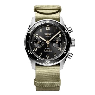 Longines Spirit Flyback 42mm Acier Beige Bracelet NATO Noir Cadran Sunray L38214539