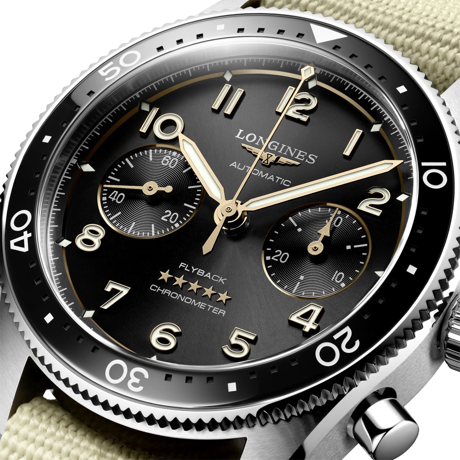 Longines Spirit Flyback 42mm Acier Beige Bracelet NATO Noir Cadran Sunray L38214539 – Image 5